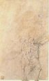 Standing Dominican or Servite Holding a Book and Staff (recto); Study of two warriors (verso), Bernardino Poccetti (Italian, San Marino di Valdelsa 1548–1612 Florence), Red chalk (recto); black chalk (verso)